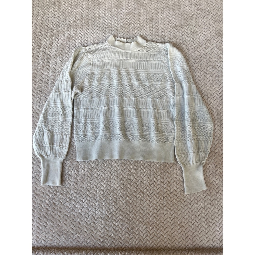 Abercrombie & Fitch Off White Pointelle Mock Neck Puff Sleeve Sweater XL